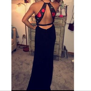 Floral red and black prom dress